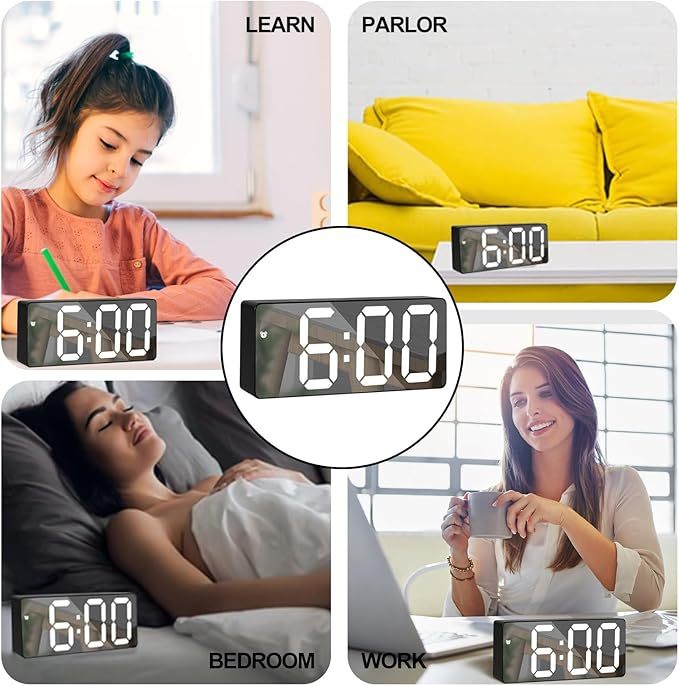 Alarm Clock Led Display Digital Mirror Alarm Clock Battery-Plug-In Alarm Clock