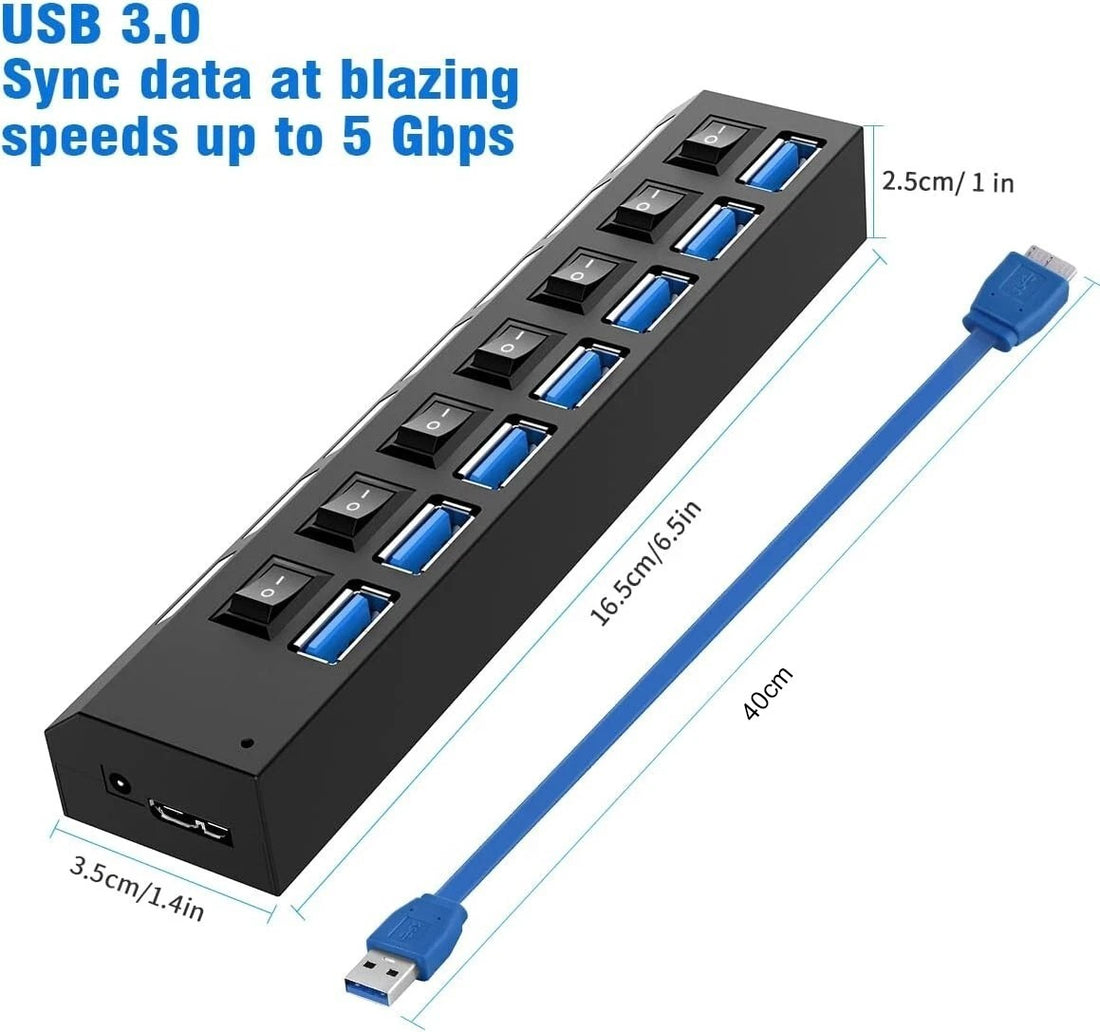 USB HUB 7 Port High Speed 3.0 USB Multi Splitter Desktop PC Laptop Adapter 5Gbps