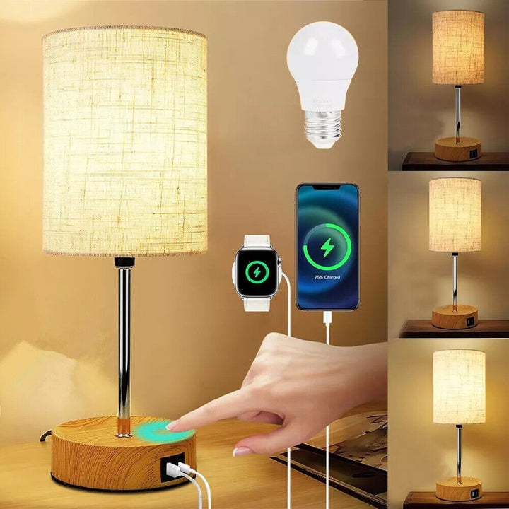 Touch Control Bedside Lamps, 3-Way Dimmable Table Lamp With USB Charging Ports